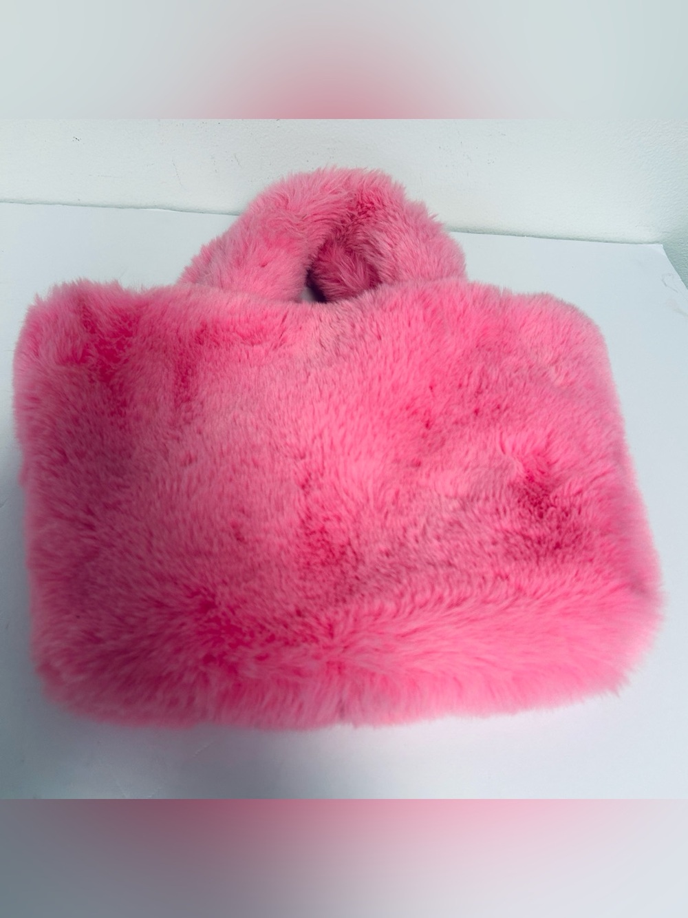 OKPTA Soft Pink Fluffy Faux Fur Double Handled Magnetic Closure Mini-Tote Bag - Picture 8 of 10